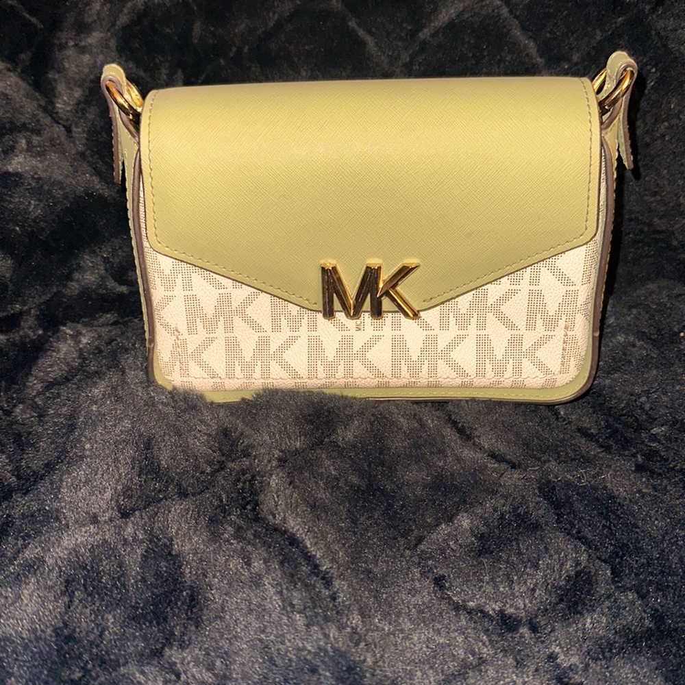 Cream and green Michael kors side bag